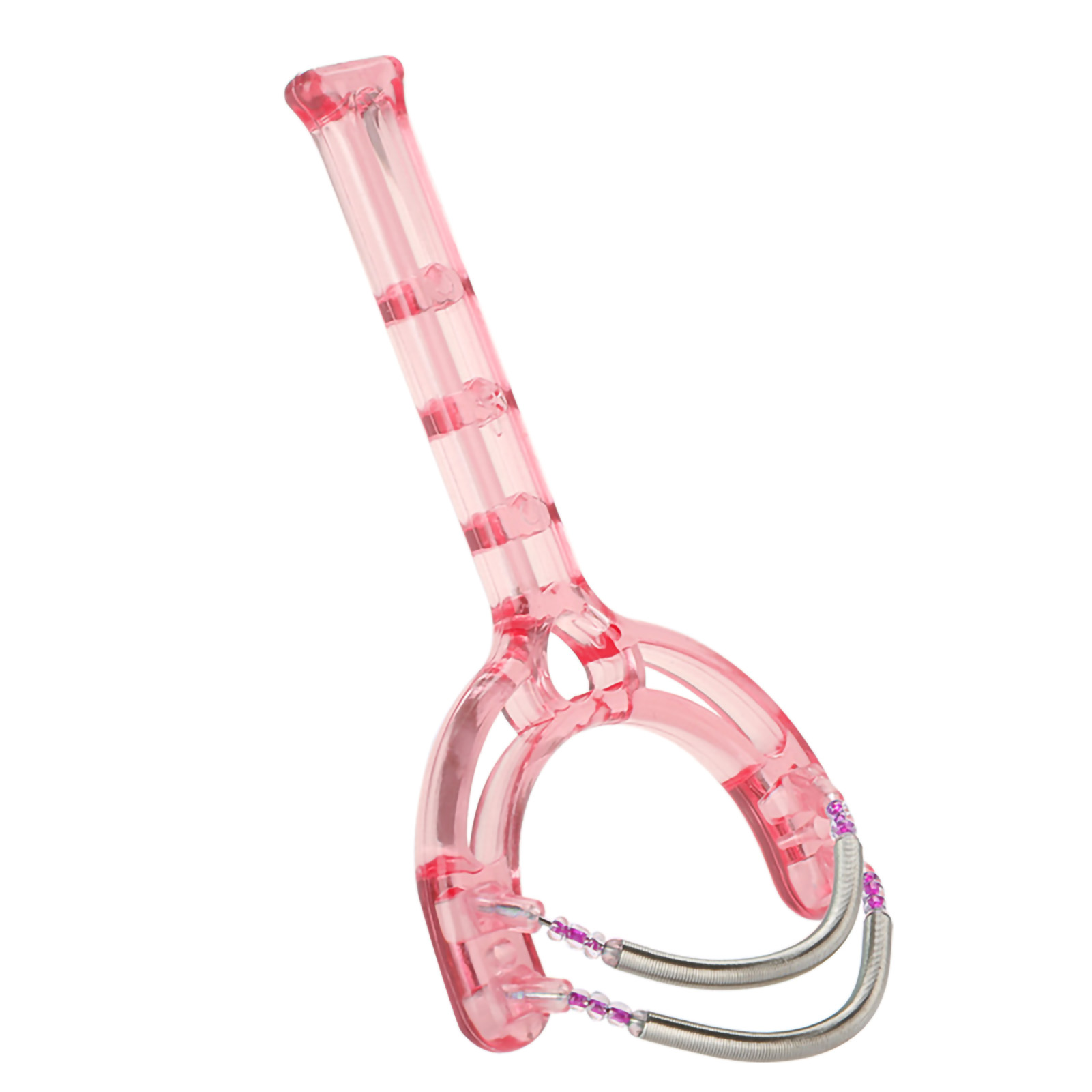 Ein rosa Haarentfernungswerkzeug für das Gesicht mit Griff und Metallfedern.