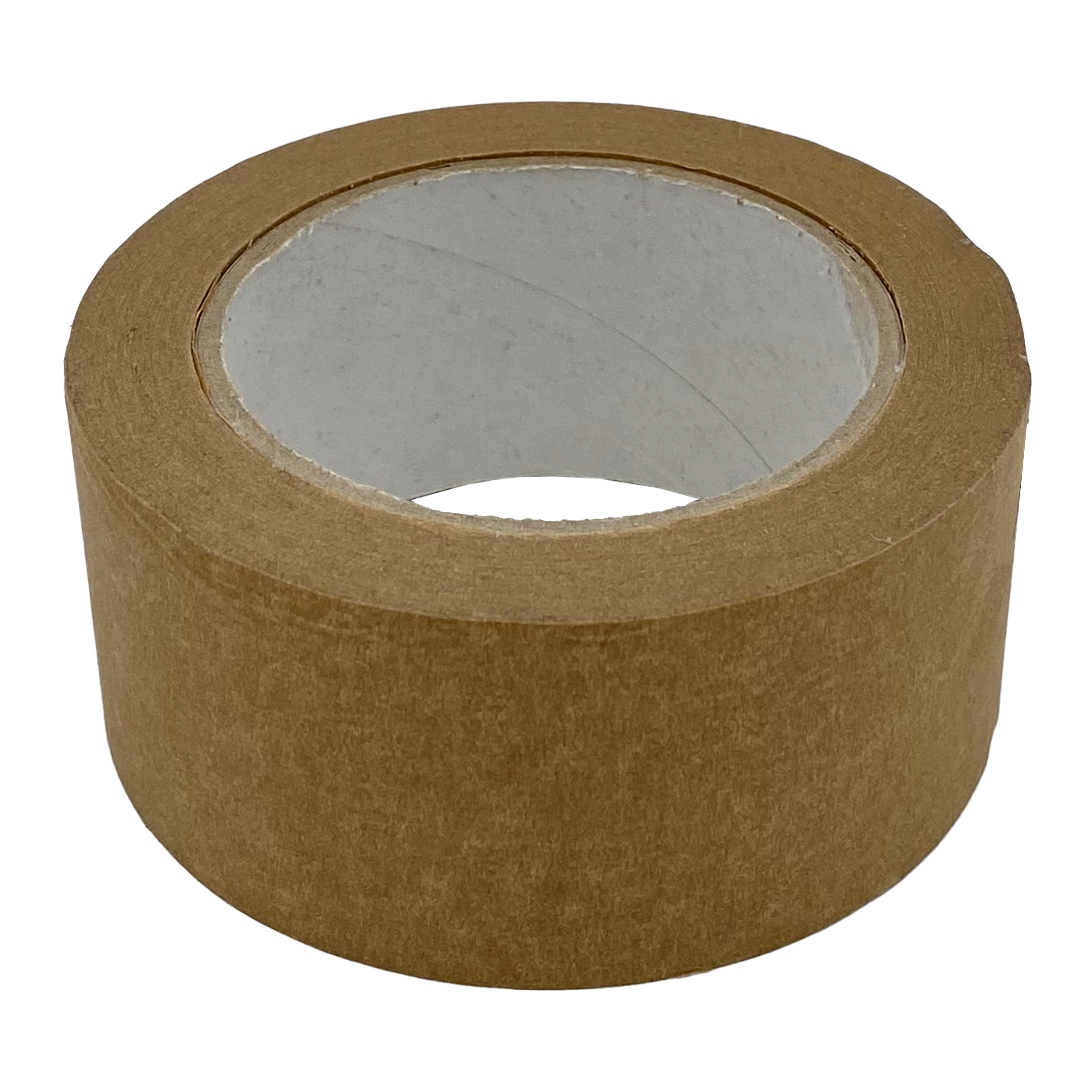 Een rol bruine verpakkingstape. Het midden heeft een lichtere kleur. Geïsoleerd op een witte achtergrond.