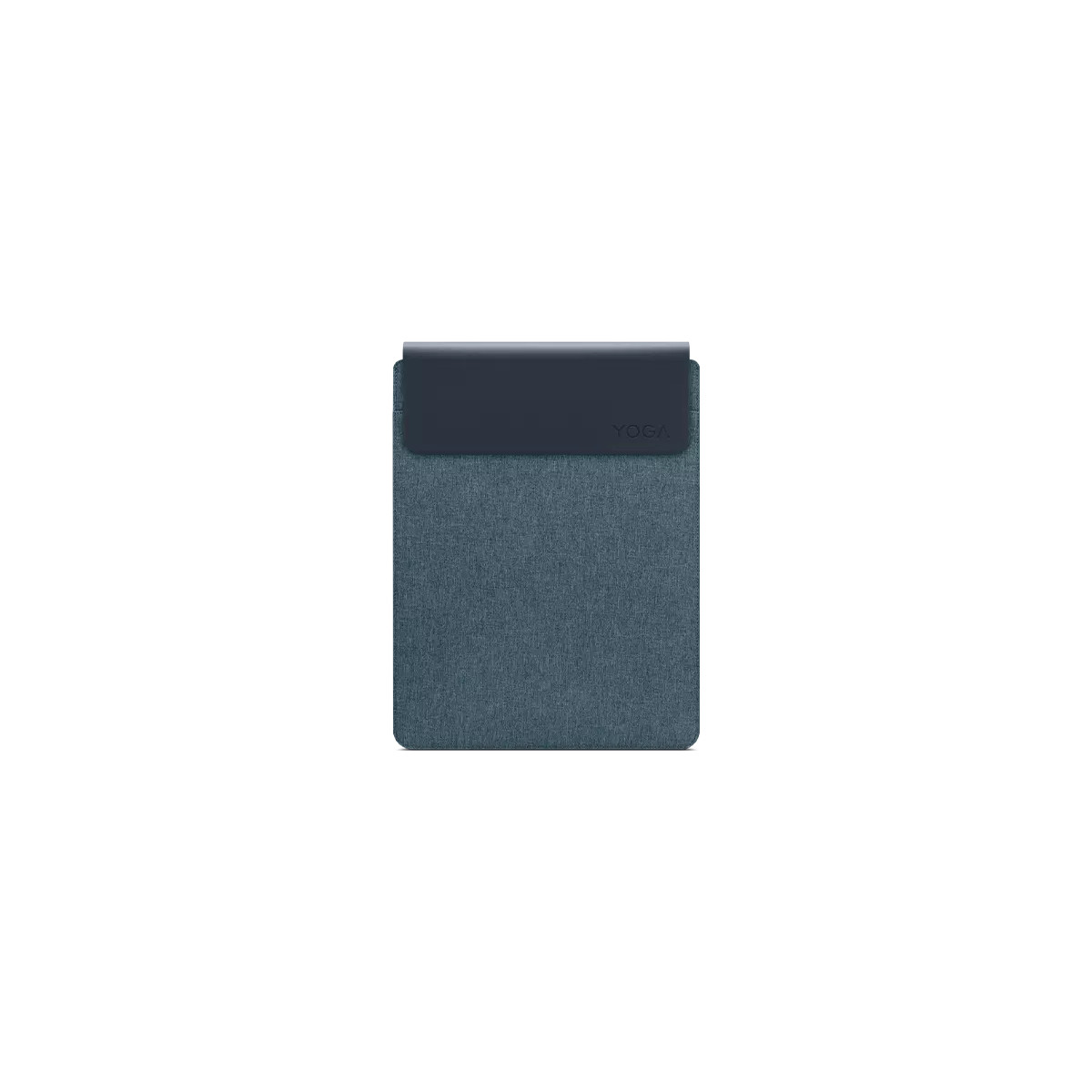 Eine Tablethülle mit einem blau-grauen Stoffkörper und einer marineblauen Klappe.