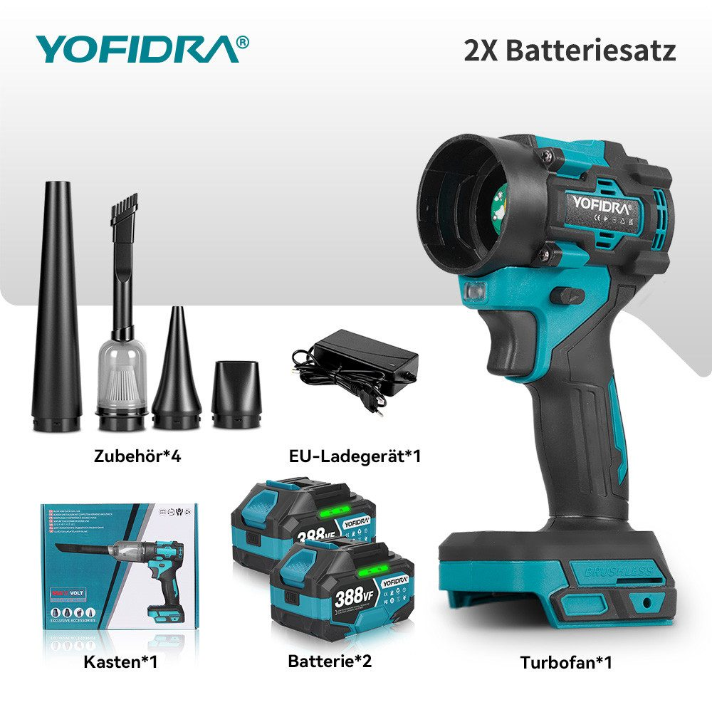 Ein Produktset, einschließlich Bohrmaschine, Batterien, Ladegerät und Zubehör, wird vor weißem Hintergrund angezeigt.