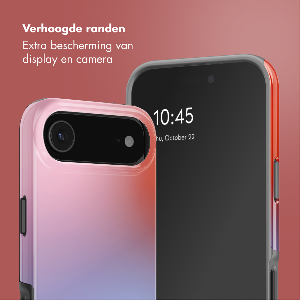 Deux smartphones, l'un dans un étui rose, l'autre avec un écran noir affichant 10h45. Les deux ont des étuis de protection.