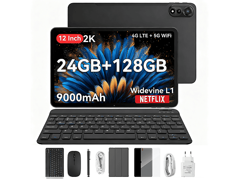 BLACKVIEW MEGA 2 Set Mit Tastatur (QWERTY), Tablet, 128 GB, 12 Zoll, Grau