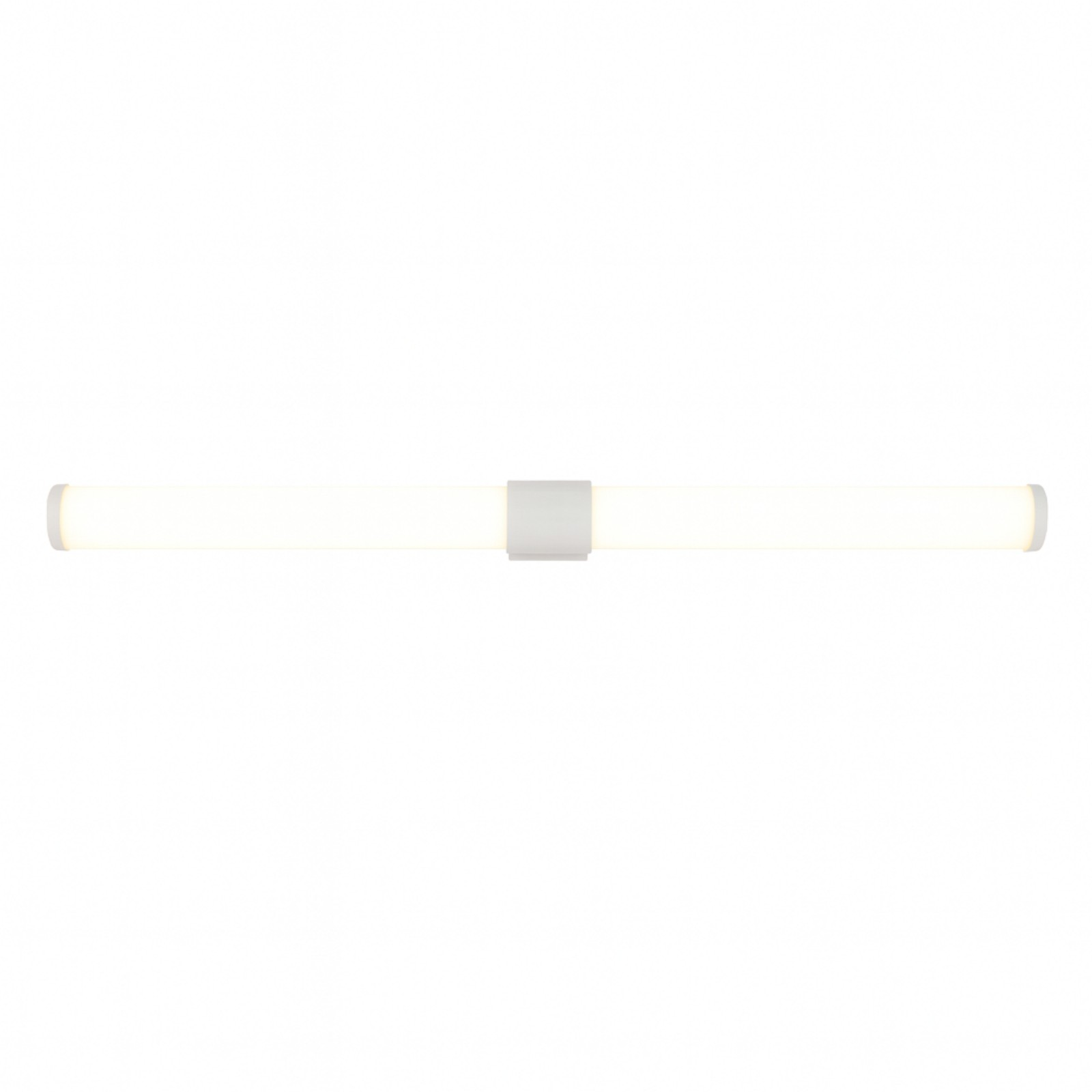 Un lungo apparecchio rettangolare. Ha un corpo bianco con una striscia di luce brillante al centro. La luce è accesa.