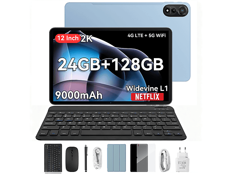 BLACKVIEW MEGA 2 Set Mit Tastatur (QWERTY), Tablet, 128 GB, 12 Zoll, Blau