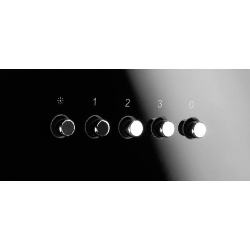 Czarna powierzchnia z pięcioma pokrętłami oznaczonymi symbolami i cyframi: gwiazdka, 1, 2, 3 i 0. Pokrętła są srebrne i białe.