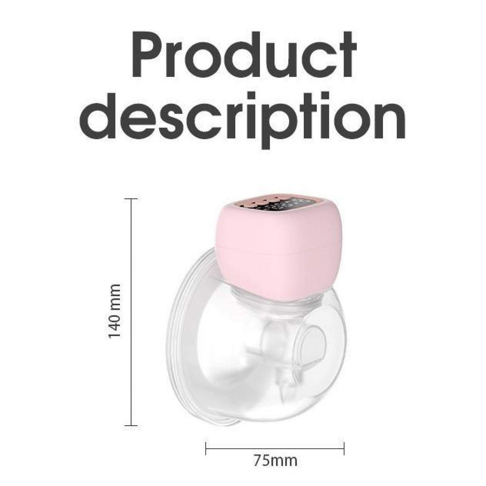 Eine rosa Brustpumpe. Abmessungen: 140 mm x 75 mm. Titel: Produktbeschreibung.