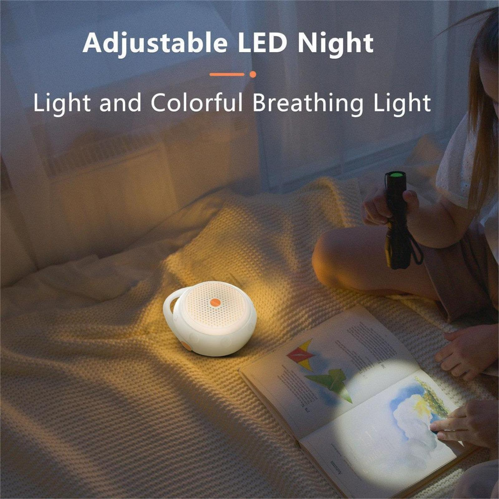 Ein Nachtlicht liegt auf einem Bett. Eine Person hält eine Taschenlampe und liest ein Buch. Text auf dem Produkt ist sichtbar.