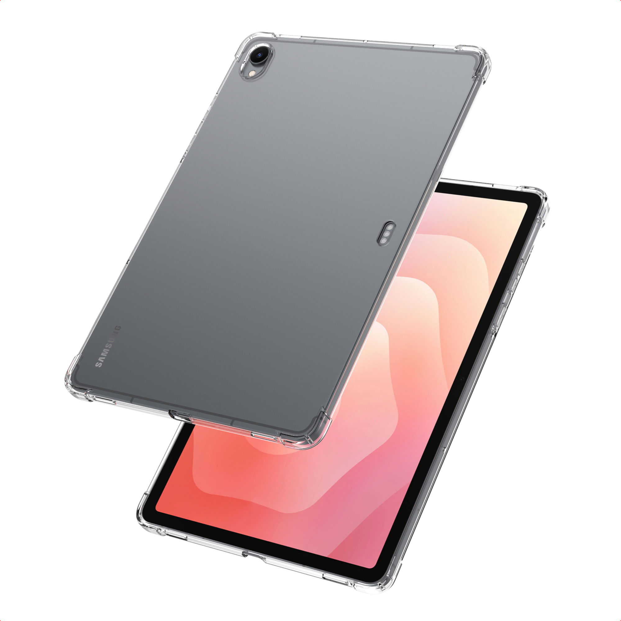 Twee tablets met doorzichtige hoesjes. De ene ligt boven de andere, met de schermen en de hoesjes zichtbaar.
