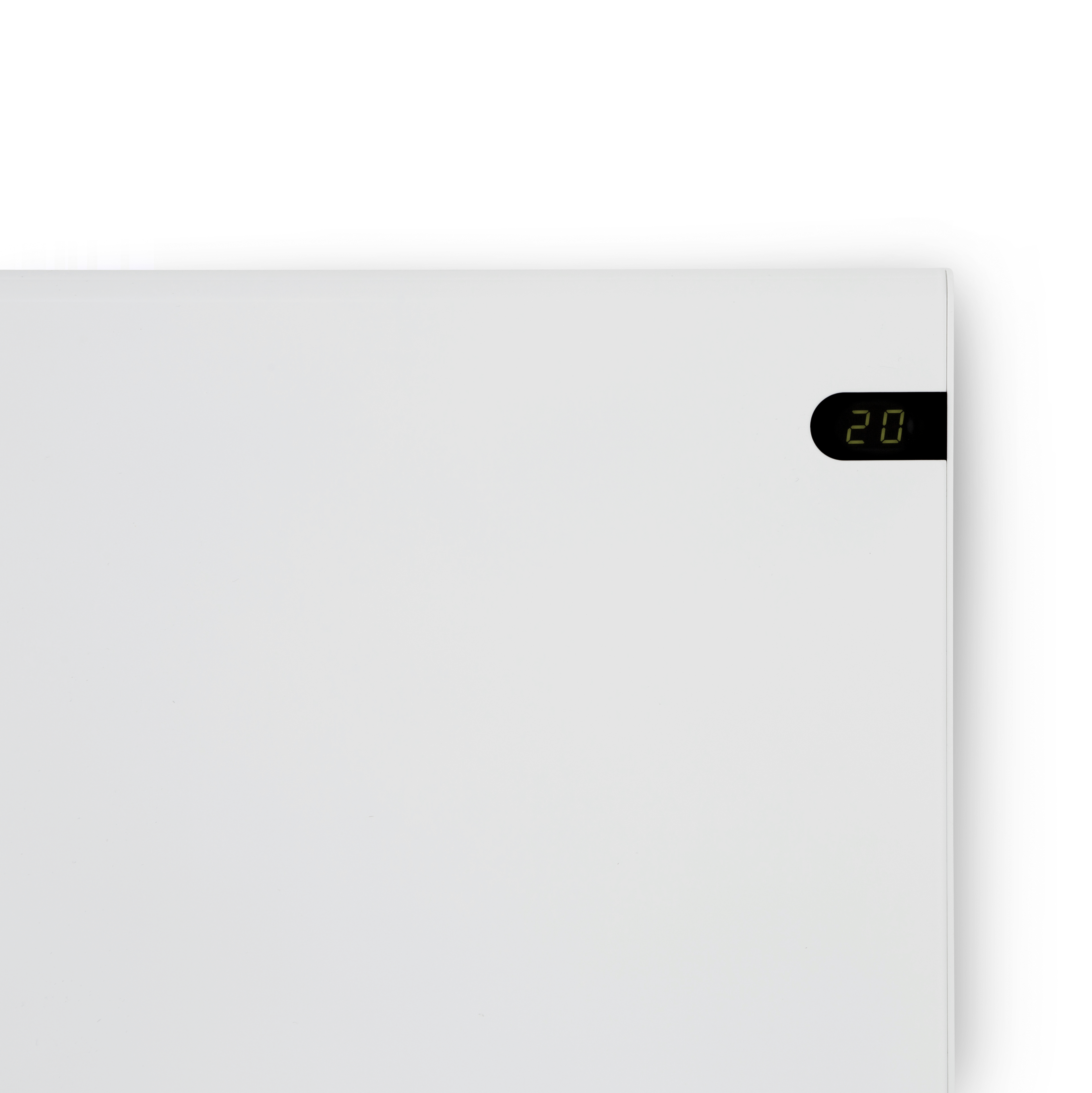 Termosifone elettrico bianco con display digitale che mostra il numero 20.