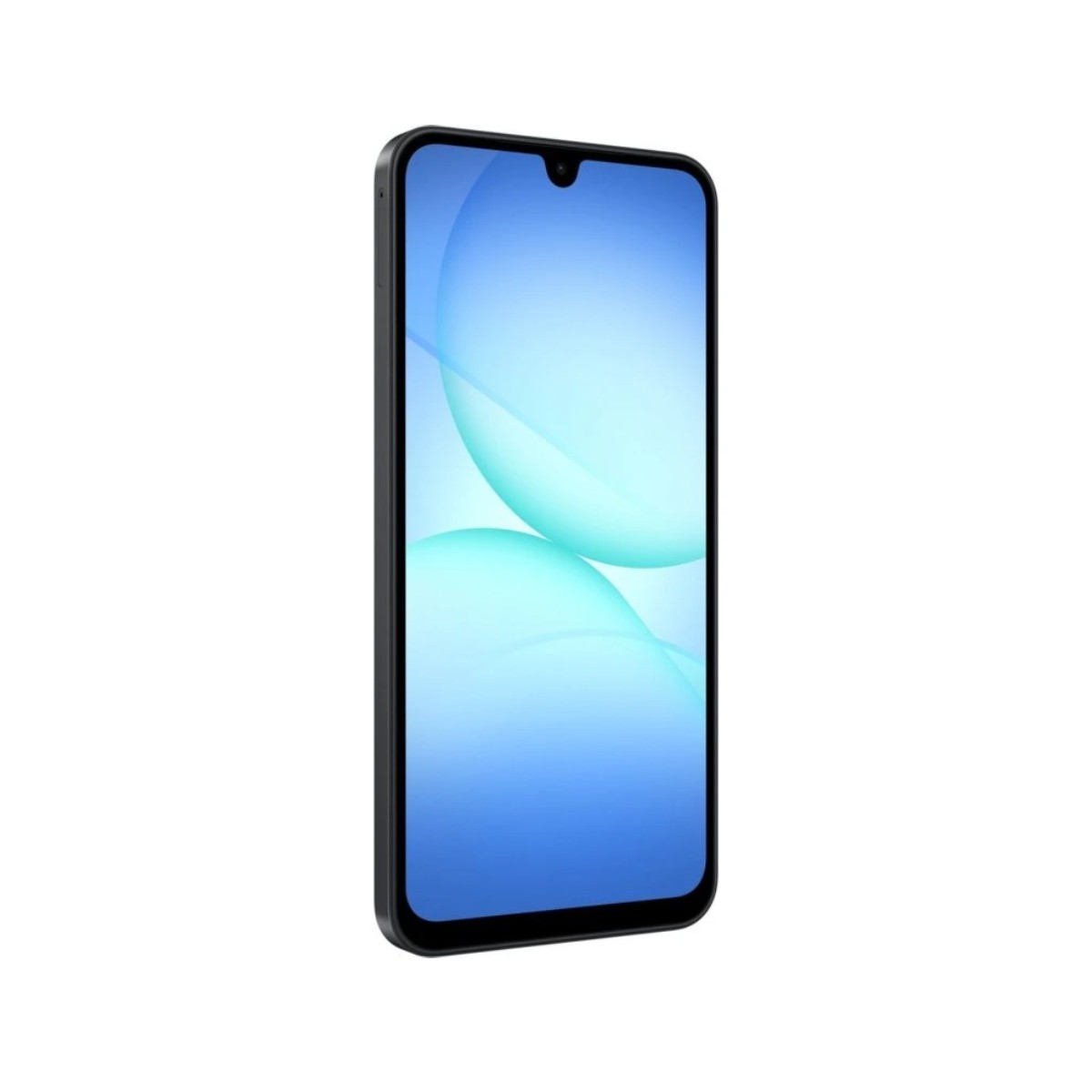 A smartphone with a black frame and a blue gradient screen. The screen displays two light blue orbs.