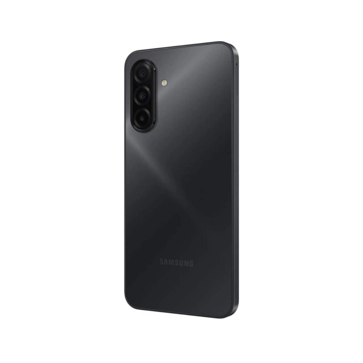 A black smartphone with three vertical cameras and a flash. The phone is slightly angled, showing the back.