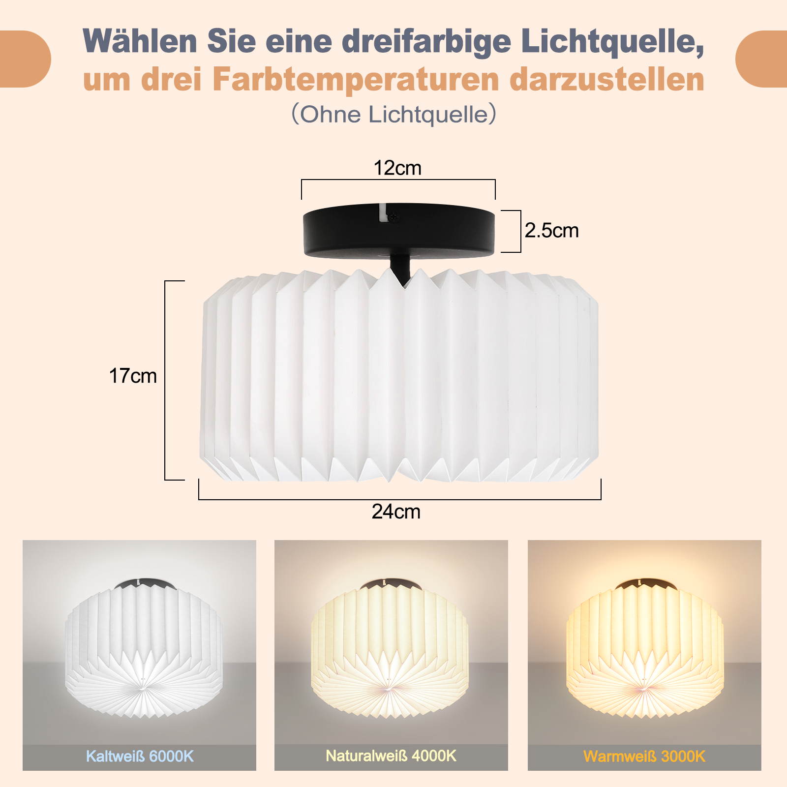 Una lampada bianca simile alla carta con misure, che mostra diverse temperature di luce.