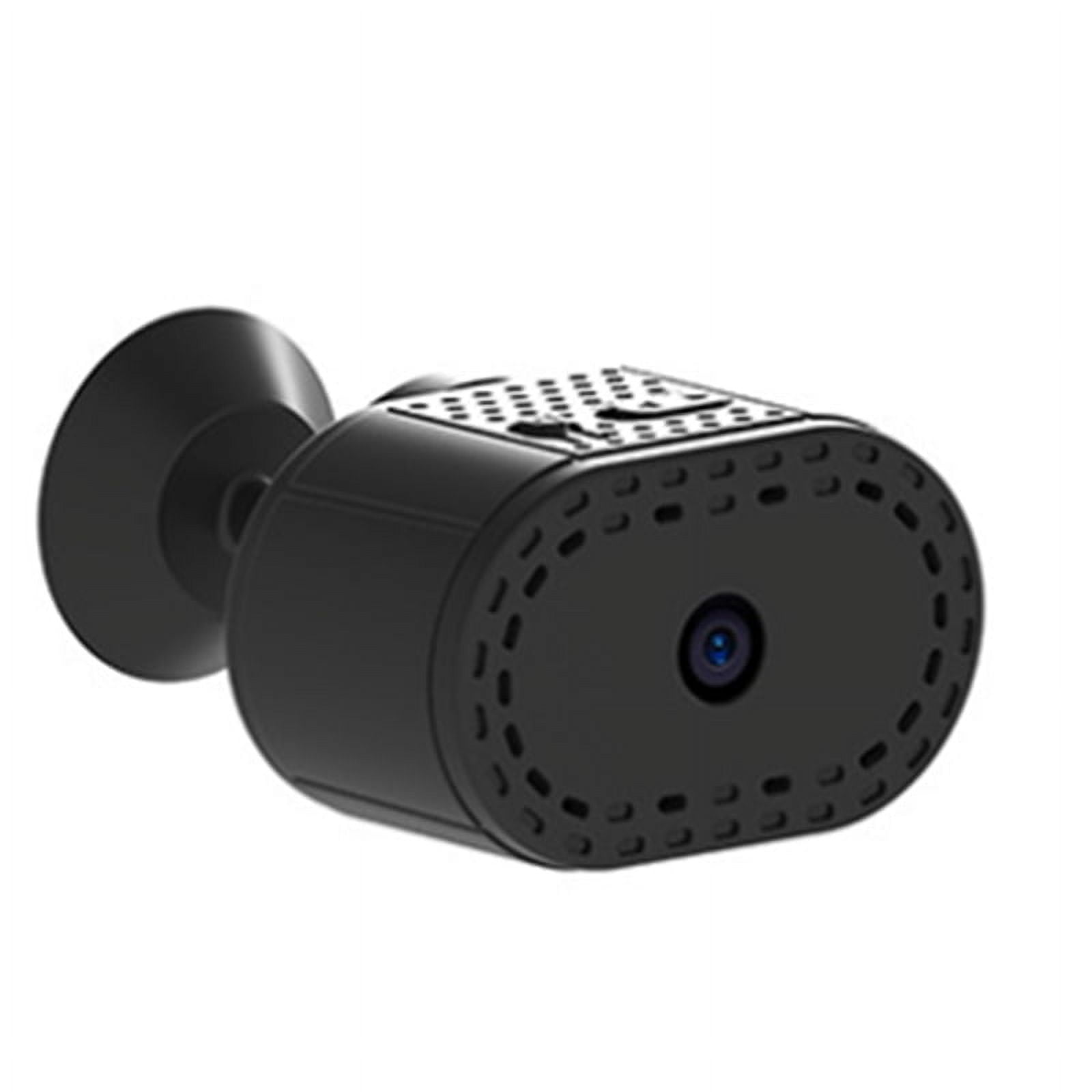 Eine schwarze Dashcam mit Saugnapfhalterung. Sie hat eine Linse und perforierte Seiten.