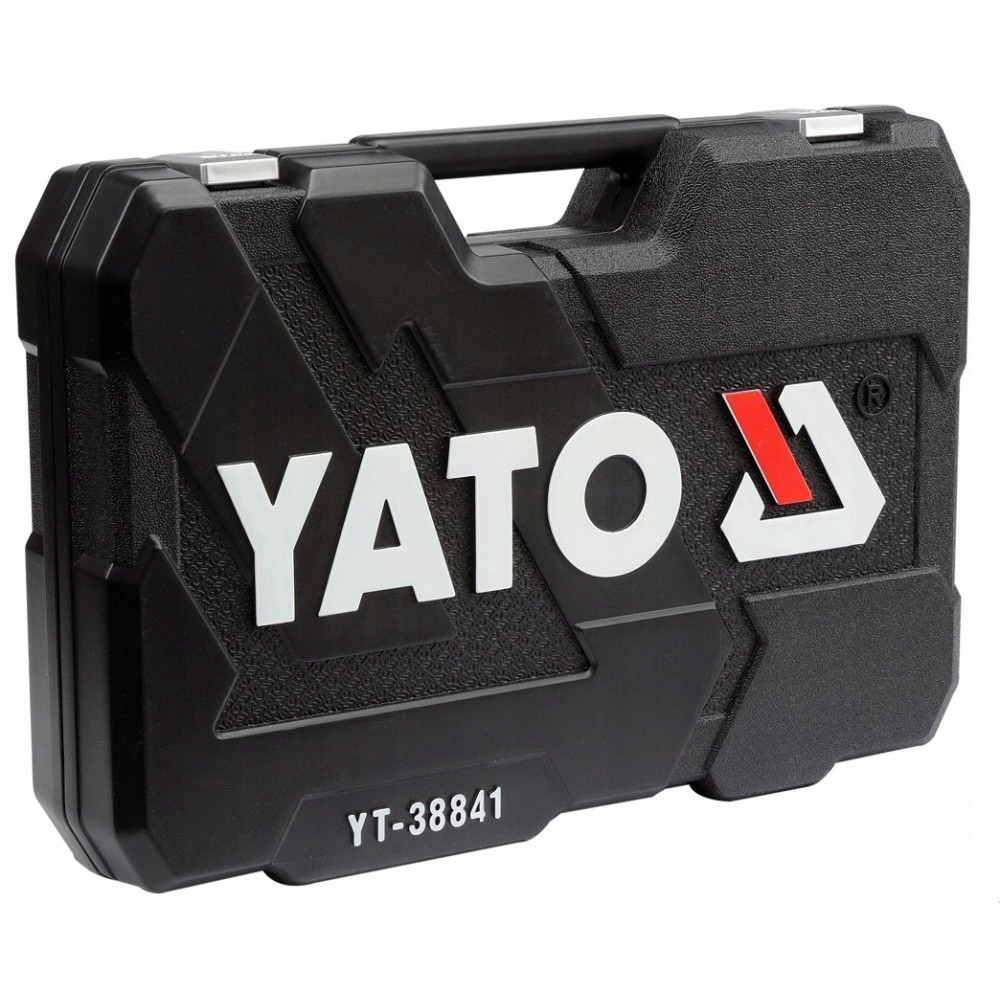 Czarna skrzynka narzędziowa YATO. Widoczne białe logo 'YATO' oraz czerwono-biały symbol. Numer modelu to 'YT-38841'.