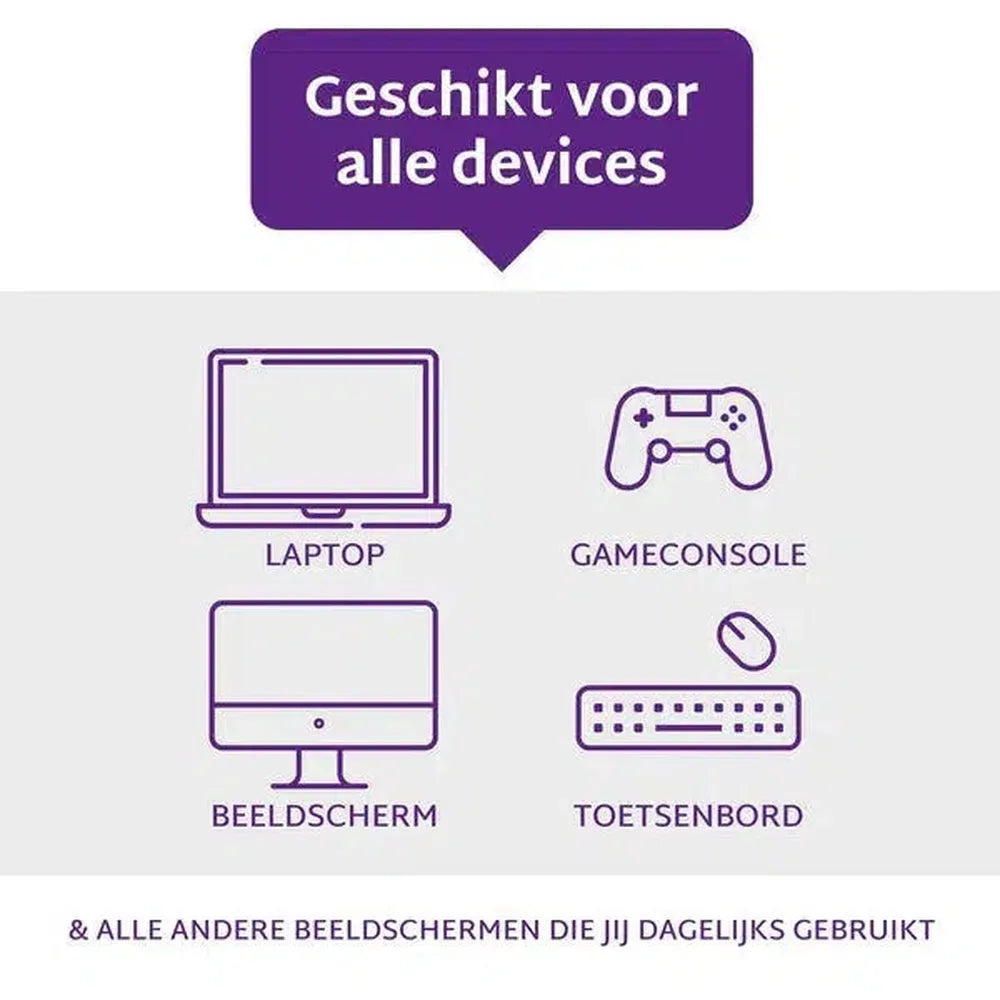 Image shows devices: laptop, game console, monitor, and keyboard. Text above says 'Suitable for all devices'.