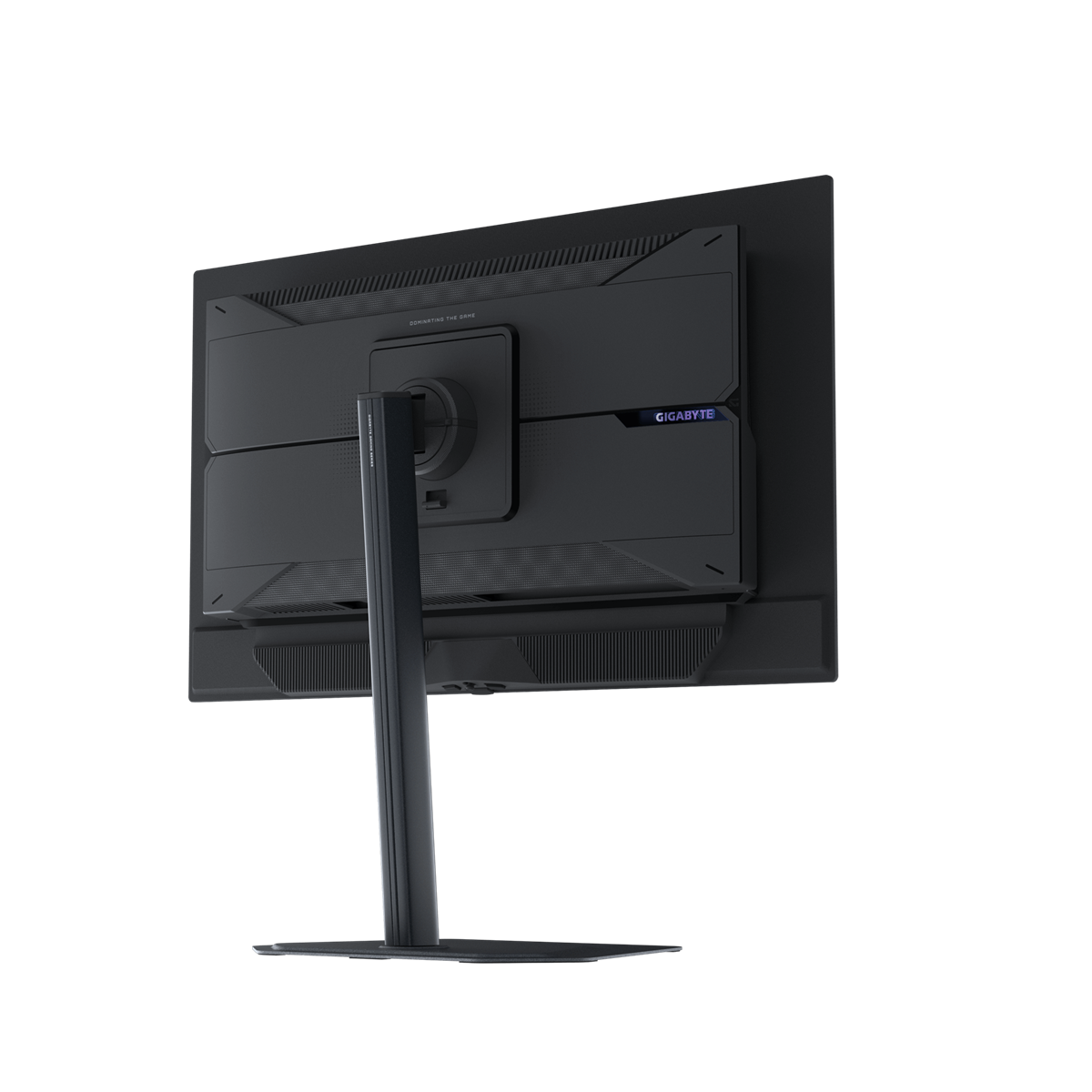 Widok z tyłu czarnego monitora. Monitor ma podstawę, widoczne jest logo Gigabyte.