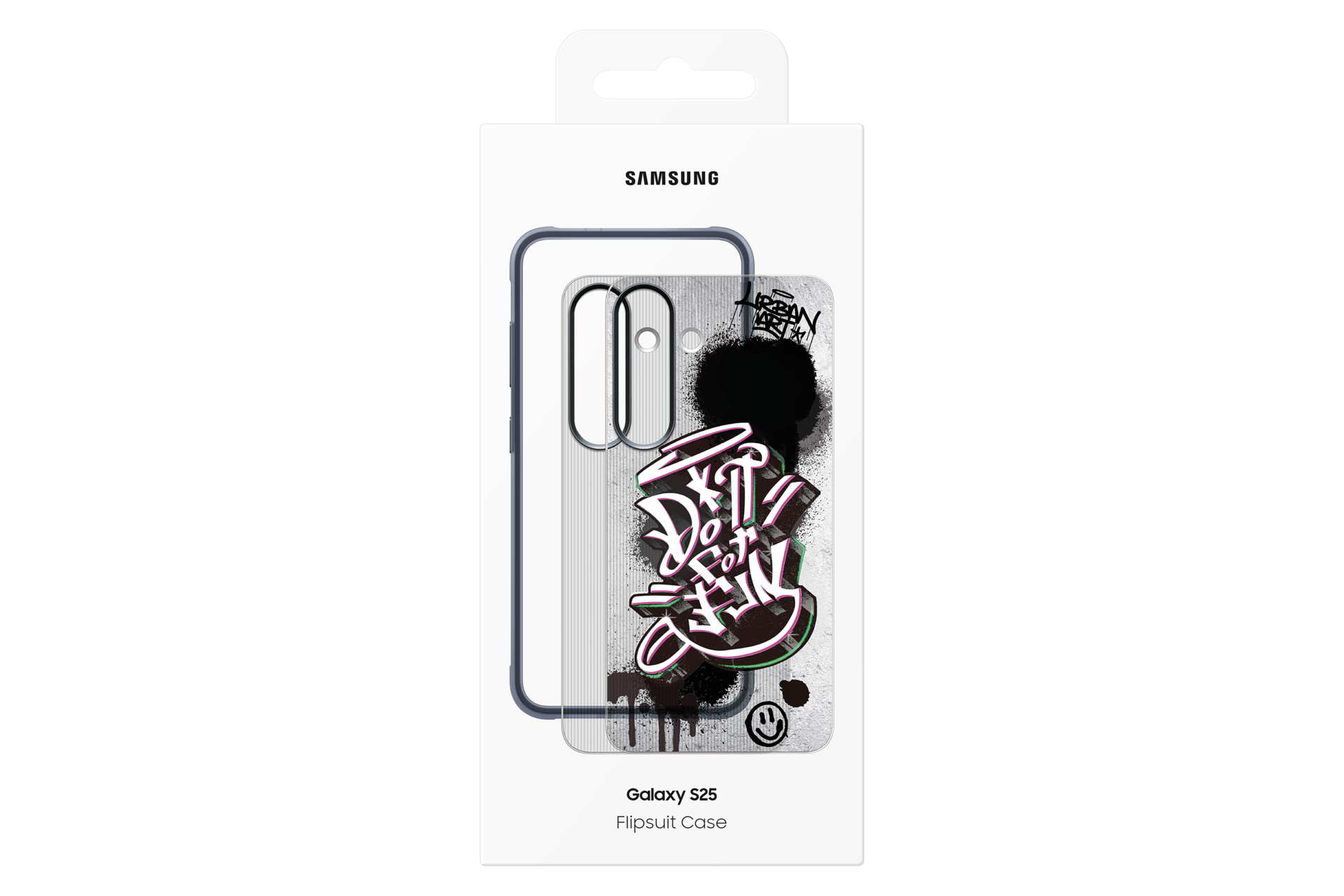 Samsung Galaxy S25 Flipsuit-Hülle in weißer Box mit Graffiti-Design, einschließlich des Satzes "Do It For Fun".