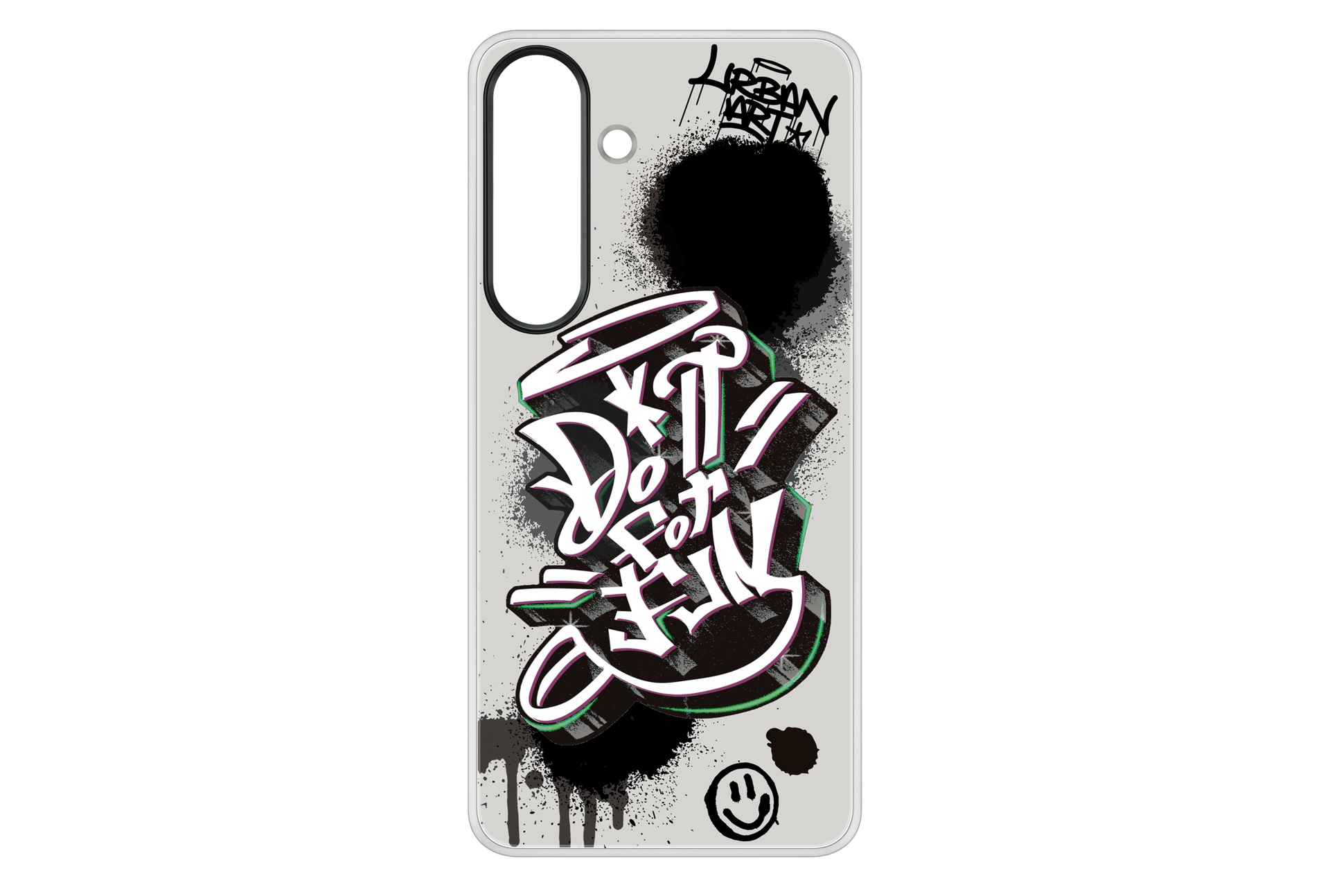 Eine Handyhülle mit Graffiti-Kunst. Das Design zeigt in 3D-Optik 'Do It For Fun' in Schwarz, Weiß, Grün und Pink.