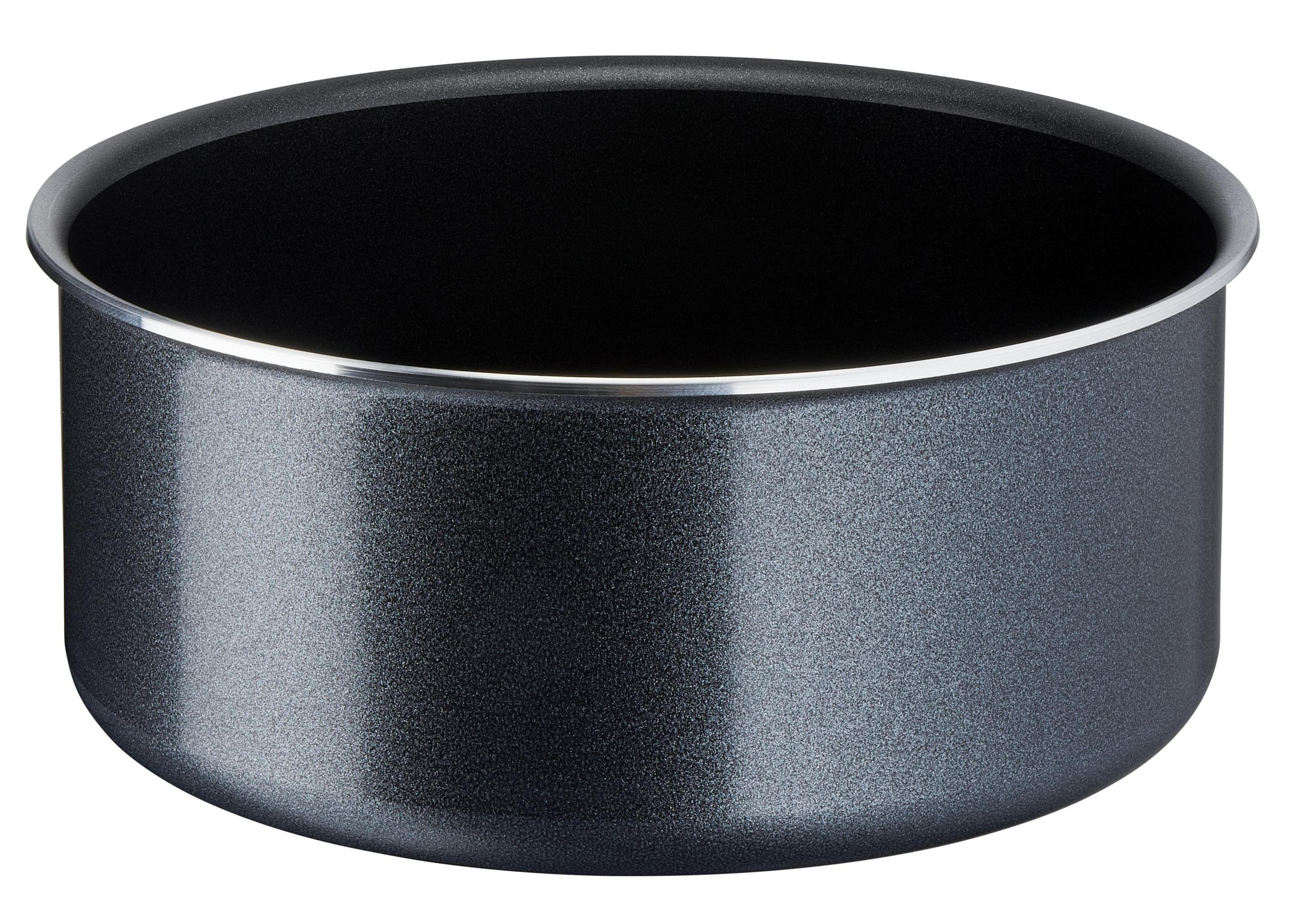 Un pot gris foncé, vide à l'intérieur, avec un bord argenté. Le pot est sur fond blanc.