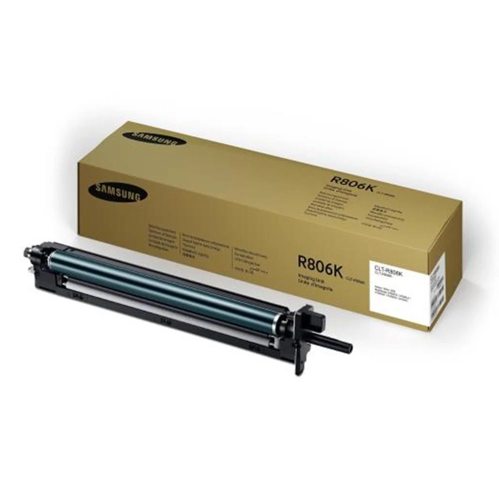 Cartuccia toner Samsung R806K con scatola. La scatola è beige con testo nero. La cartuccia è nera e argento.