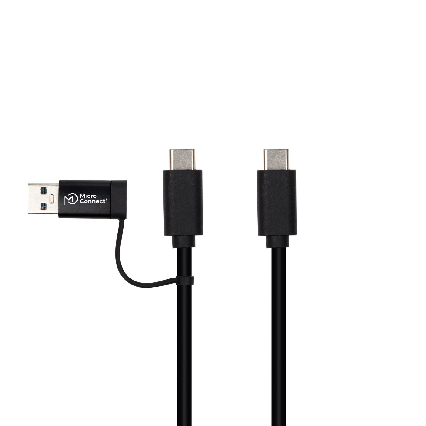 L'image montre un câble USB avec des connecteurs USB-A et USB-C. Le câble est noir sur fond blanc. Logo Micro Connect visible.