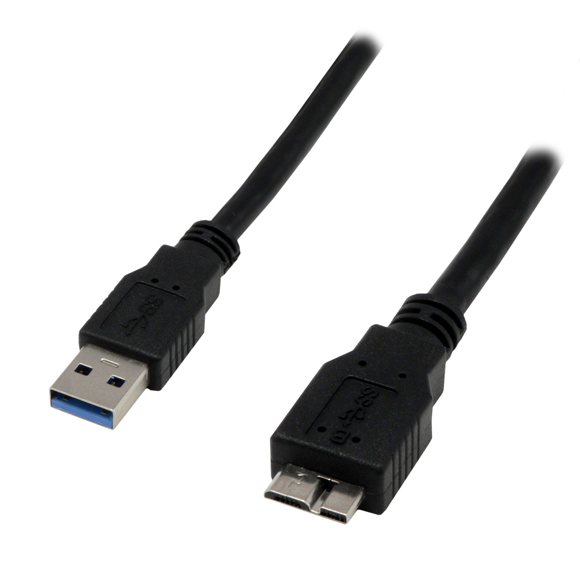 Dwa czarne kable USB z wtyczkami na każdym końcu. Jeden ma prostokątną wtyczkę, drugi mniejszą wtyczkę micro USB.