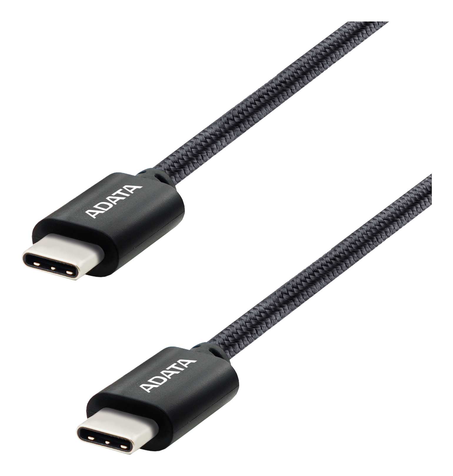 Zwei schwarze USB-C-Kabel mit der Aufschrift 'ADATA' vor weißem Hintergrund.