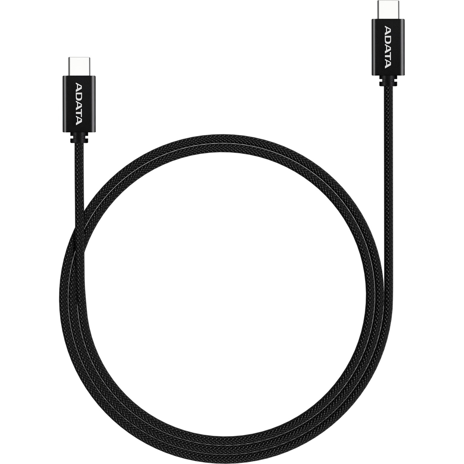Un cavo USB-C nero con logo ADATA su entrambe le estremità. Il cavo forma un anello.