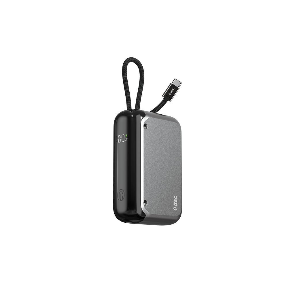 TTEC ReCharger LCD PD 30W USB-C Dahili Kablolu 10.000 mAh mAh Taşınabilir Şarj Aleti Gri