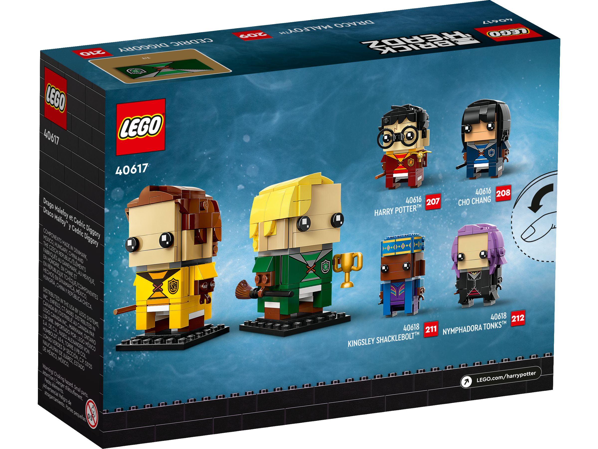Lego-Box mit Harry Potter-Figuren. Enthält Cedric Diggory, Draco Malfoy, Harry Potter, Cho Chang, Kingsley, Tonks.