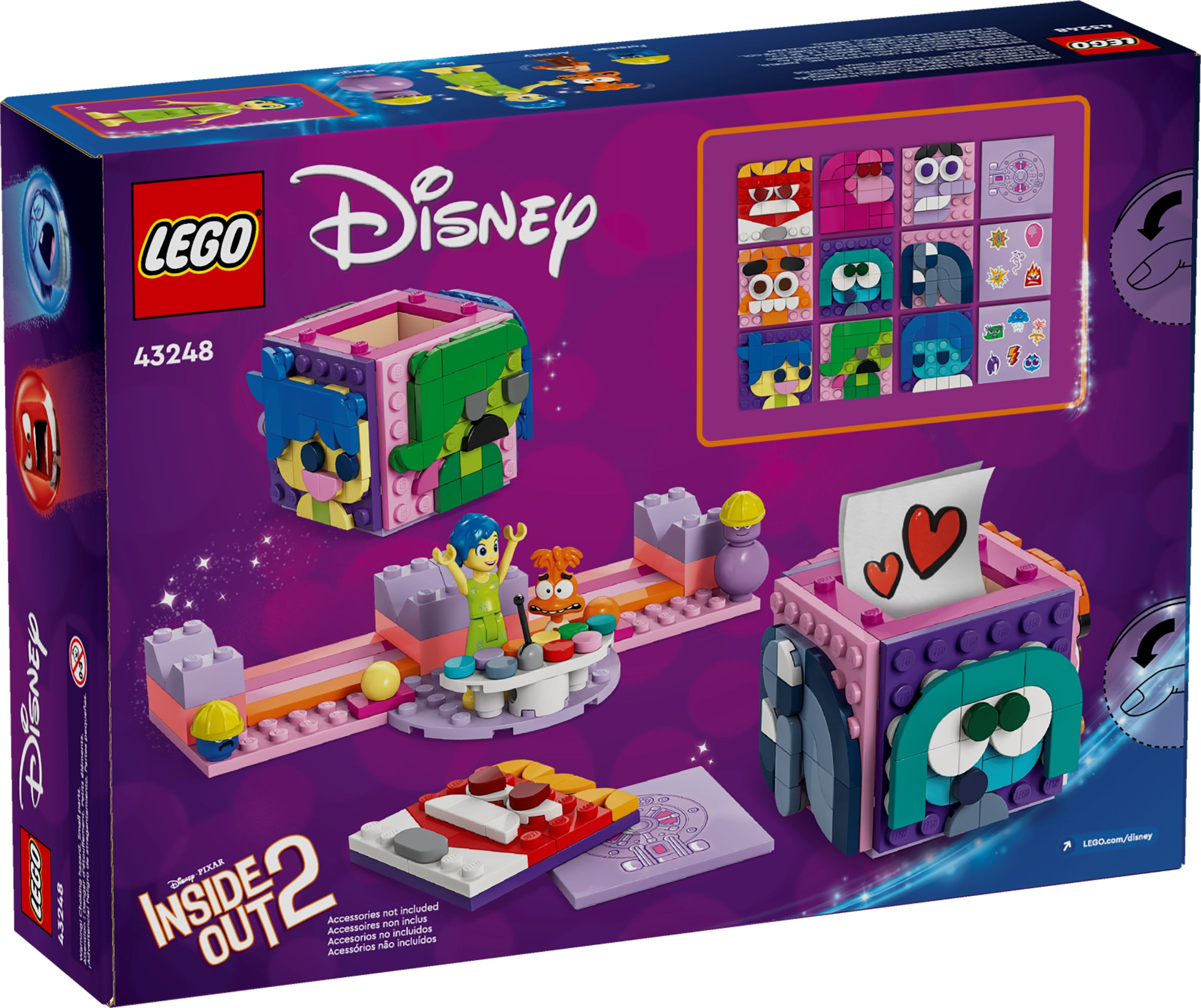 Lego-Box-Set, Inside Out 2, mit Charakteren und Strukturen. Disney- und Pixar-Branding ist sichtbar.