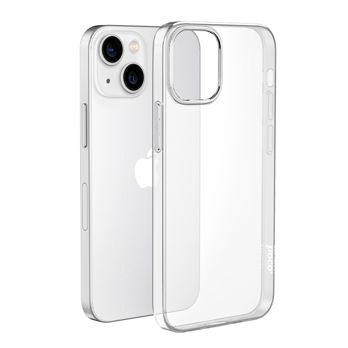Eine transparente Handyhülle neben einem silbernen iPhone. Die Hülle ist transparent und zeigt das Design des Telefons.