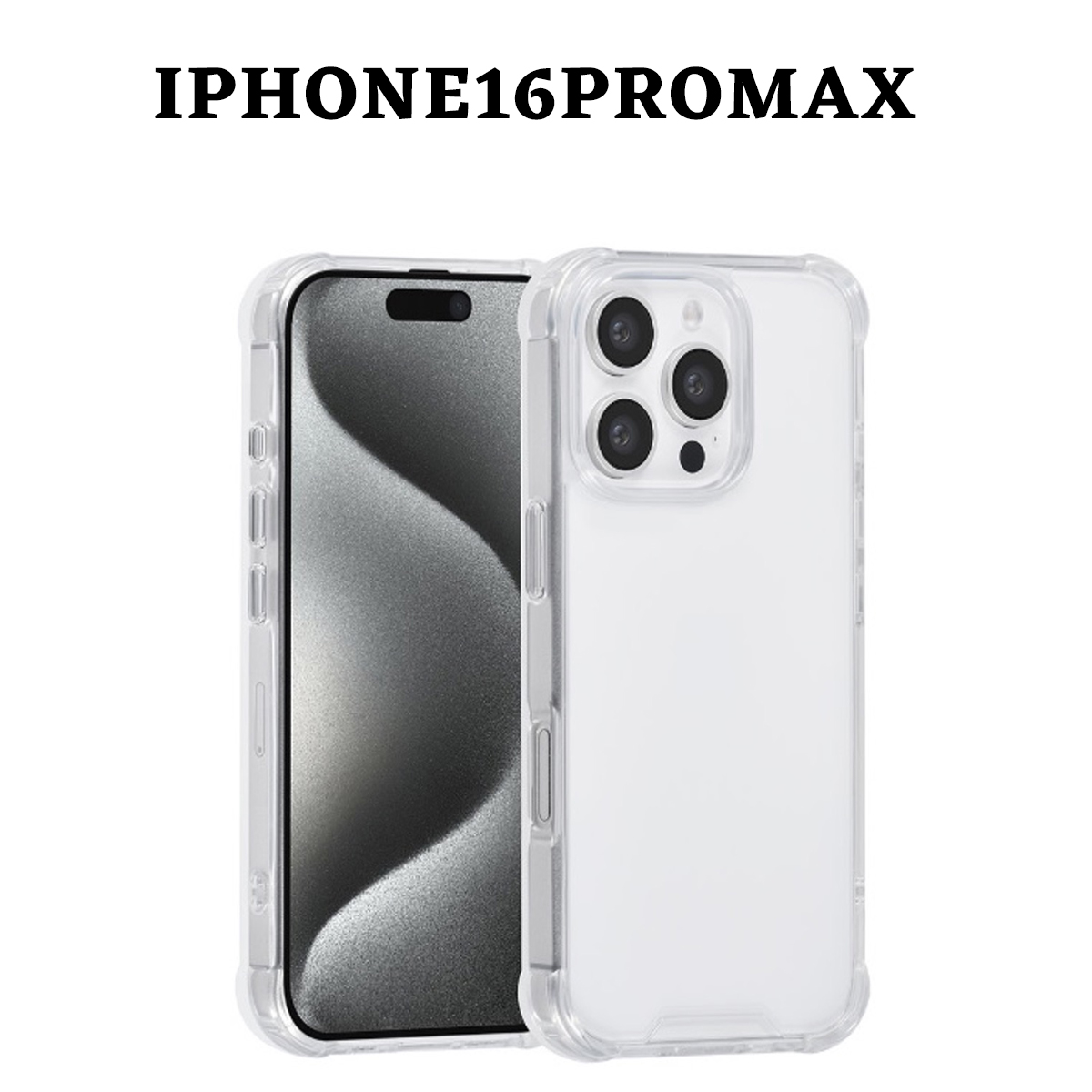 Zwei transparente Handyhüllen, eine mit dem Telefon darin. Die Hüllen sind für ein iPhone 16 Pro Max.