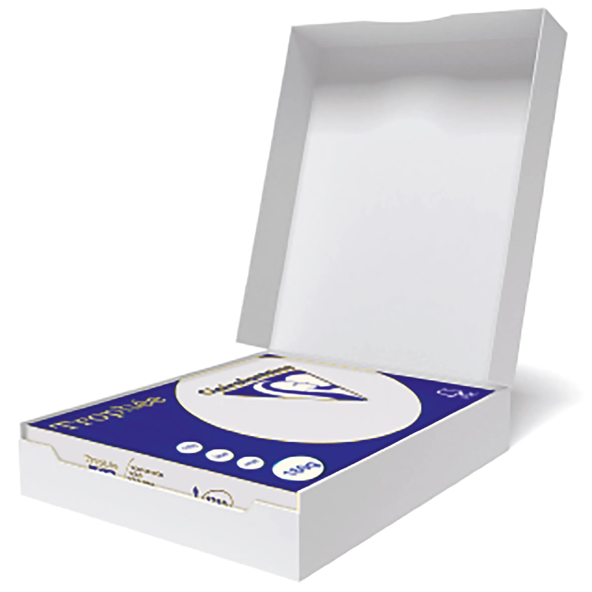 Una caja blanca, parcialmente abierta, revela un producto cubierto de azul. La caja tiene interior blanco y tapa ligeramente entreabierta.