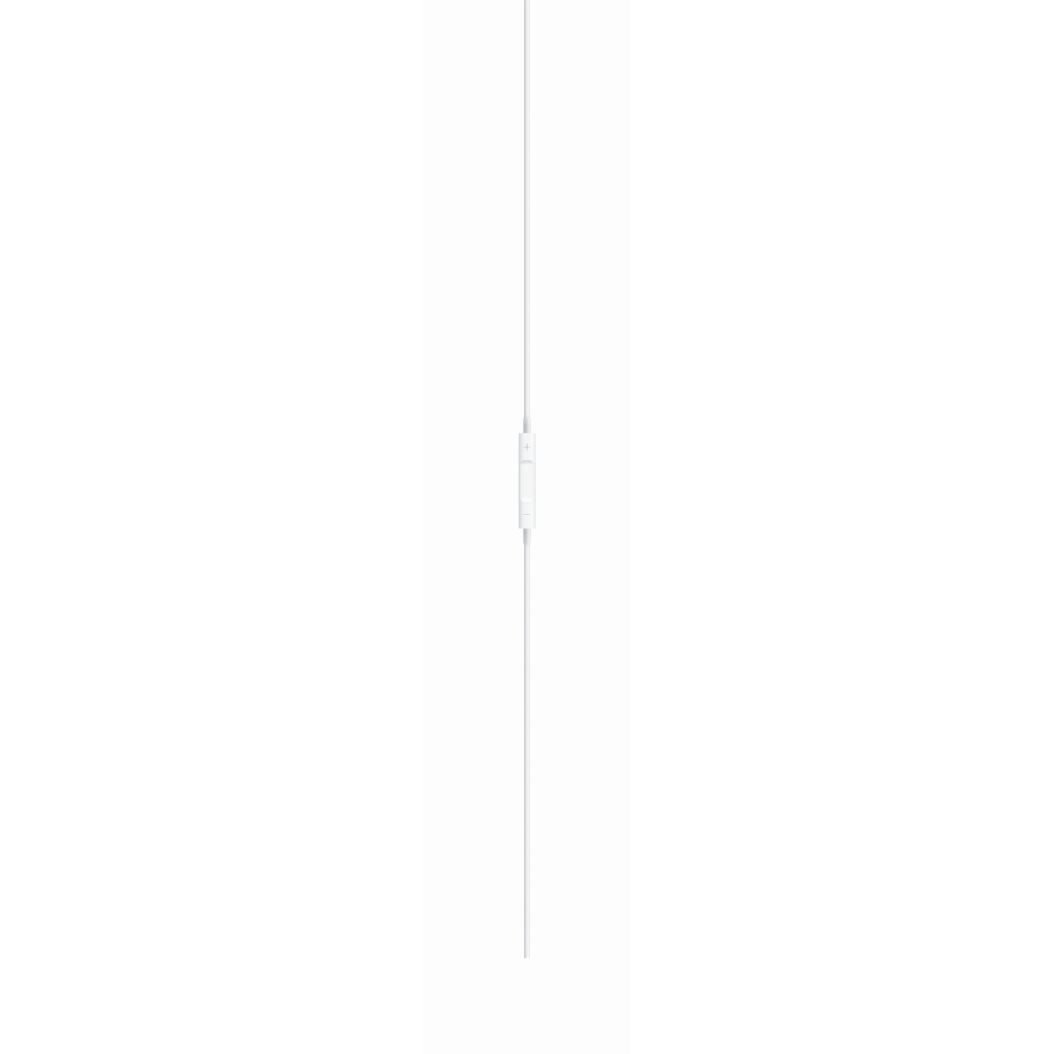 Biały kabel do słuchawek z modułem sterującym. Tło podzielone na czarno-białe pionowe paski.