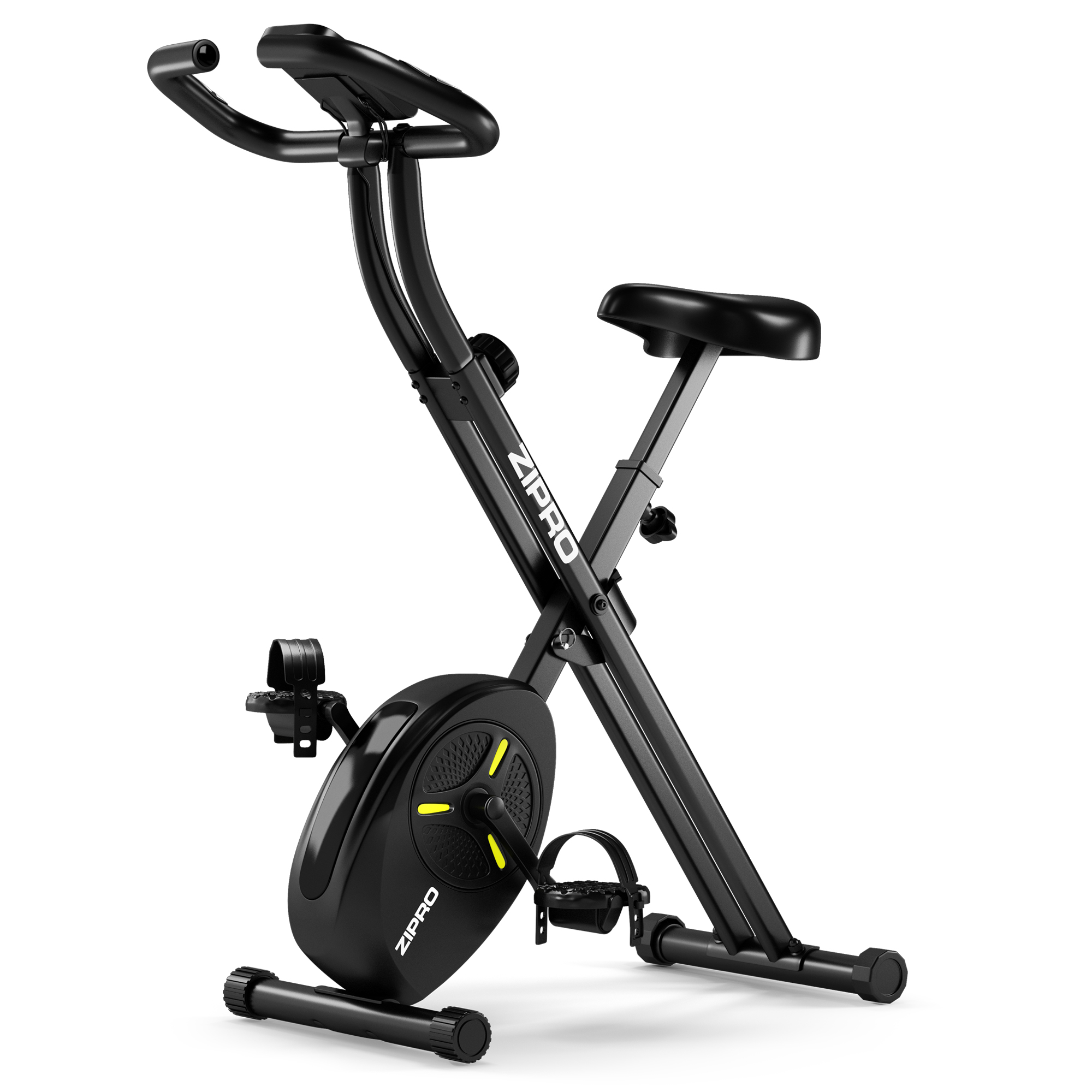 Bicicletta da allenamento ZIPRO nera. Include manubrio, sella, pedali e volano. La bici è su sfondo bianco.