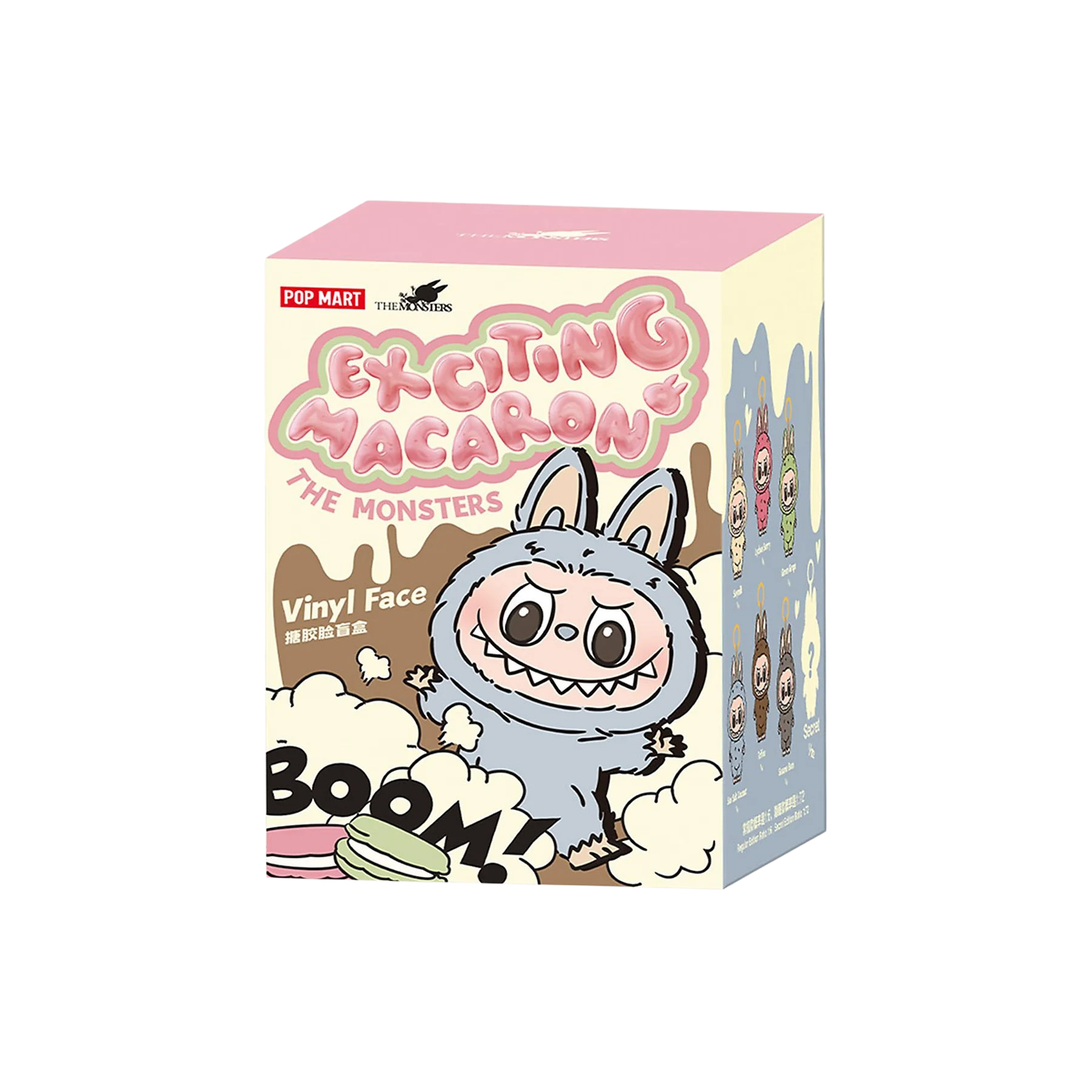 Eine Box mit einem Monstercharakter darauf. Der Text "Exciting Macarons" und "The Monsters" sind sichtbar.