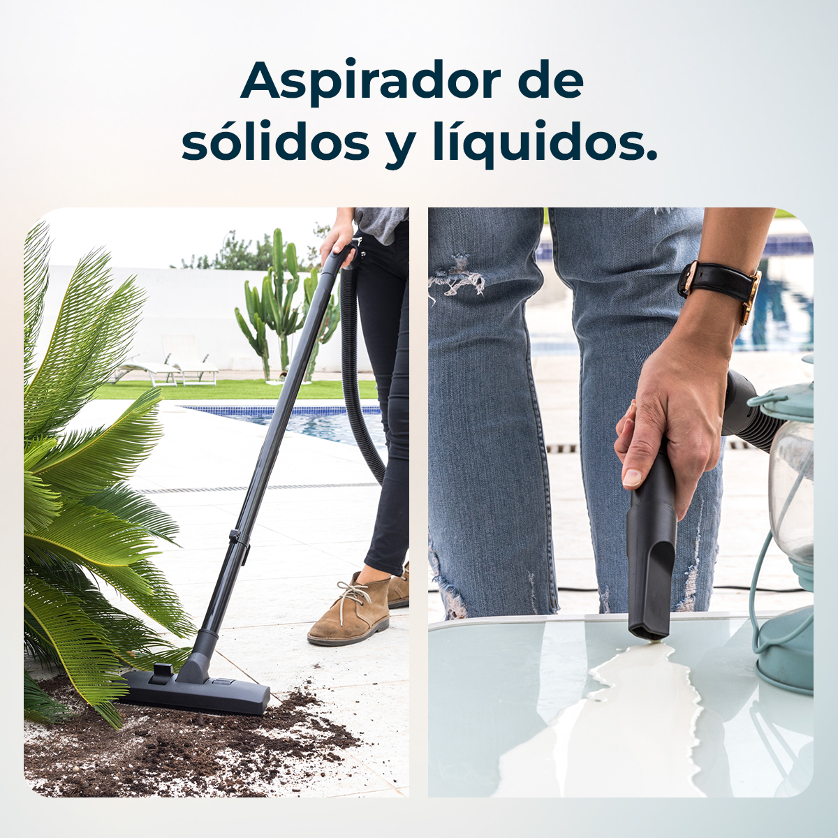 Osoba używa odkurzacza do czyszczenia brudu i wody. Obrazek przedstawia odkurzacz w akcji.