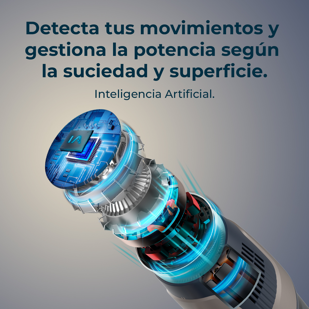 Image shows a detailed diagram of a machine with text stating 'Detects your movements' and 'Artificial Intelligence'.