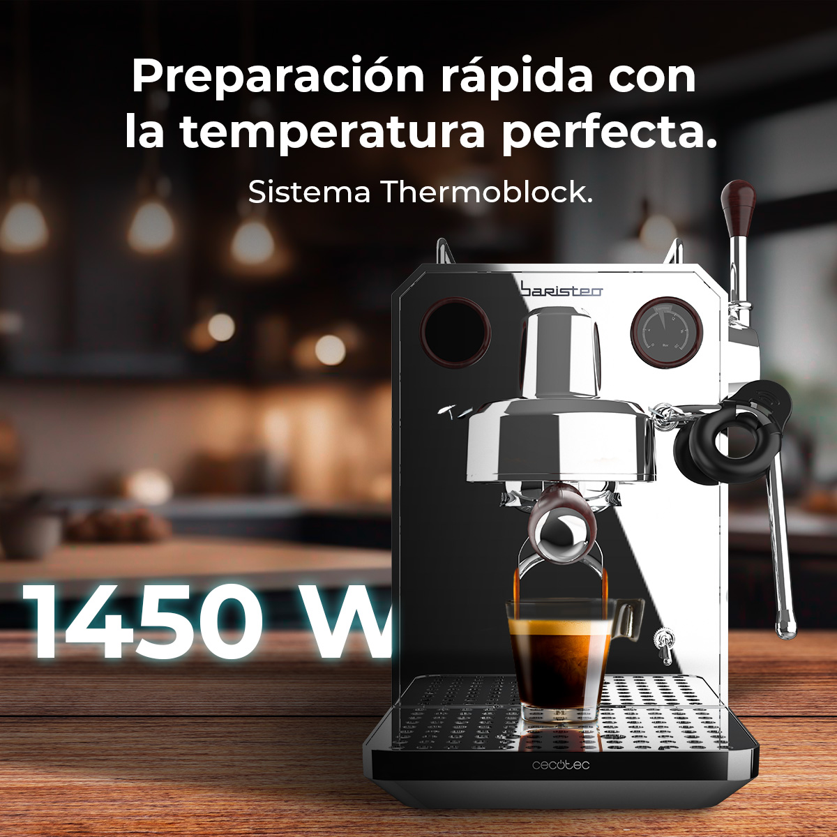 Ekspres do kawy robiący kawę. Szklanka napełnia się ciemnym płynem. Błyszcząca stalowa maszyna.