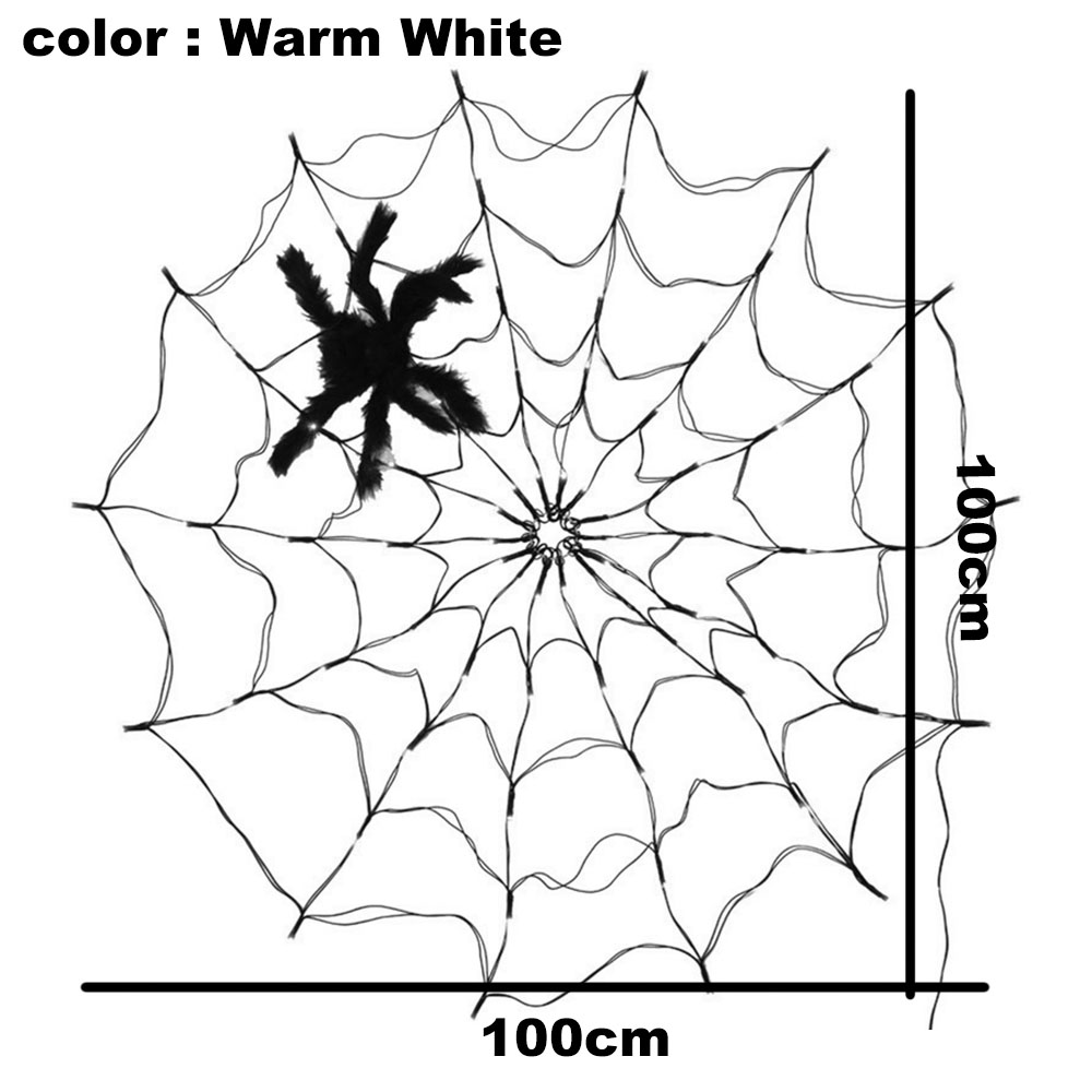 Schwarze Spinne auf weißem Netz mit den Maßen 100cm x 100cm, Farbe warmweiß.