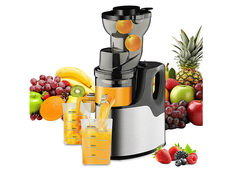 DEBUY 150W 75mm Öffnung Edelstahl Slow Juicer 150 Watt, Schwarz
