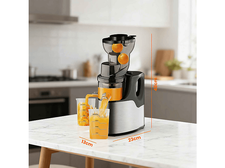 UWOT 75mm Öffnung 150W BPA-Frei Edelstahl Slow Juicer 150 Watt, Schwarz