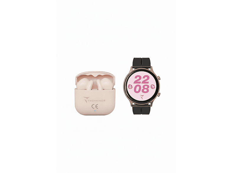 TECHMADE Dynamic 2  – Bundle mit Kopfhörern Smart Watch Silicone, Rosa