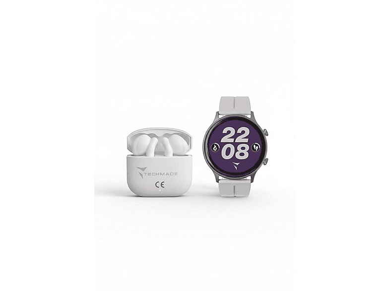 TECHMADE Dynamic 2  – Bundle mit Kopfhörern Smart Watch Silicone, Weiß
