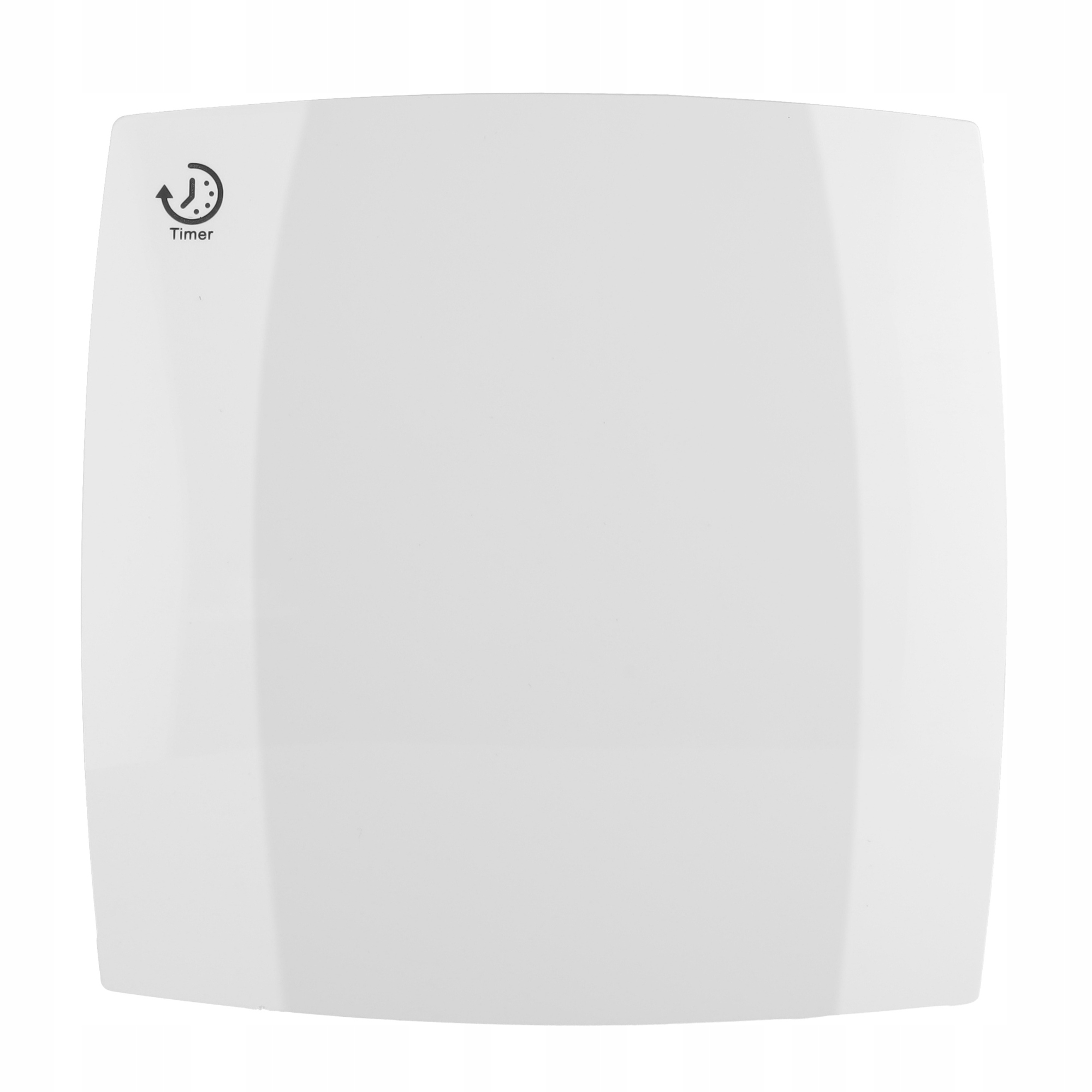 Biały kwadratowy obiekt z ikoną timera. Ikona przedstawia zegar ze strzałką. Obiekt ma błyszczącą powierzchnię.