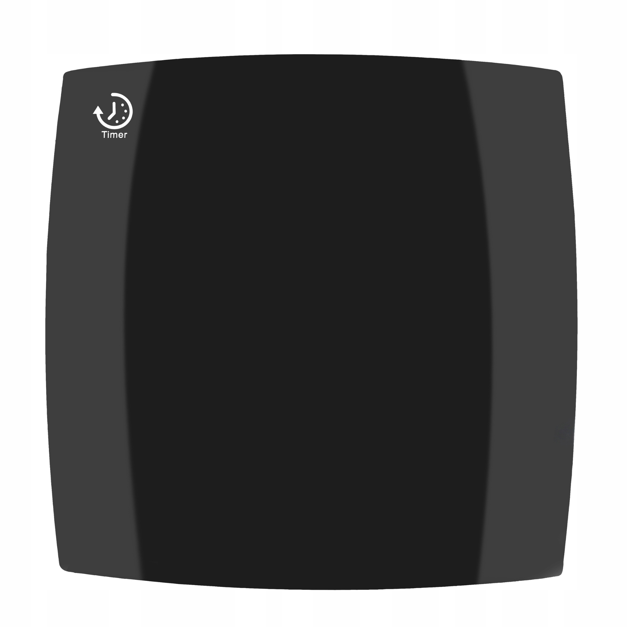 Czarny kwadrat z zaokrąglonymi rogami. Ikona timera w lewym górnym rogu.