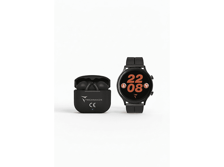 TECHMADE Dynamic 2  – Bundle mit Kopfhörern Smart Watch Silicone, Schwarz