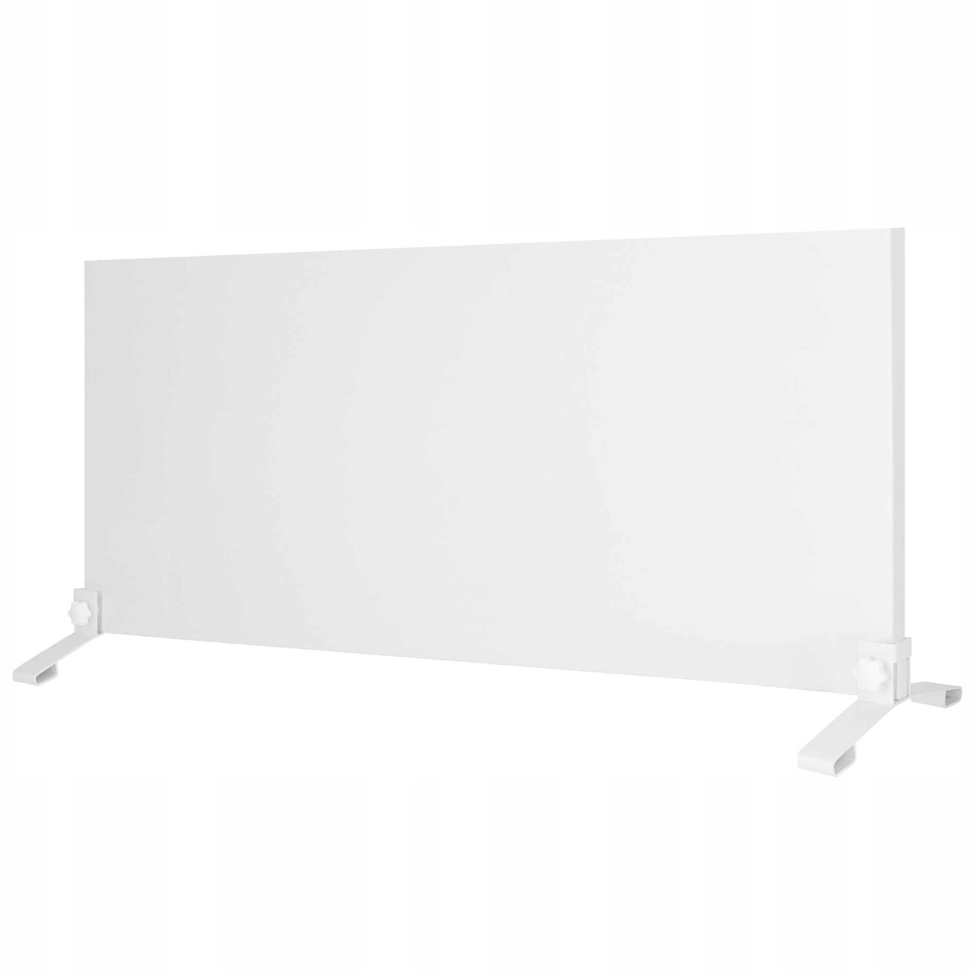 Biały panel z dwiema nogami. Panel jest prostokątny, stoi pionowo. Nogi są białe i skierowane na zewnątrz.