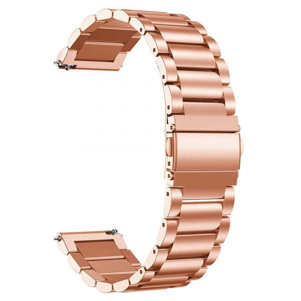 Roségoldfarbenes Armband, gebogenes Design mit Verschluss. Die Metallglieder sind sichtbar.